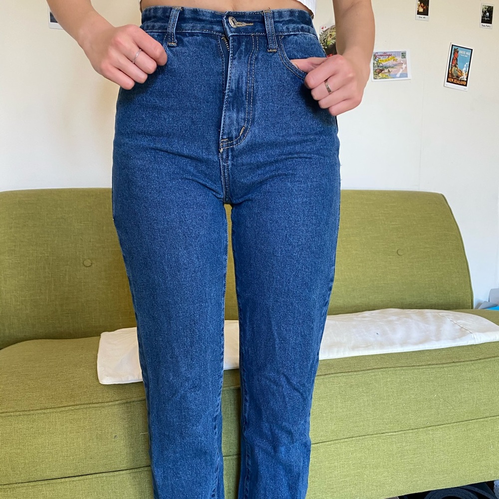 Straight leg dark wash jean